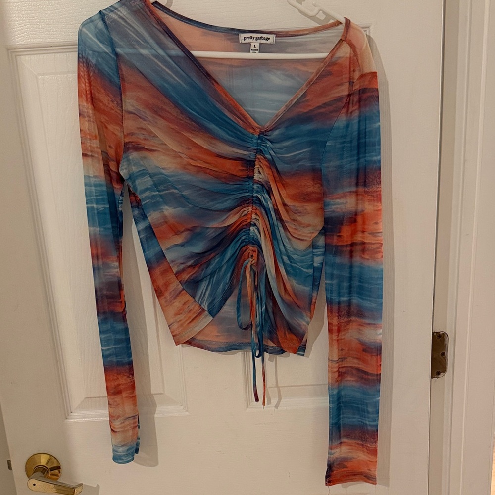 Colorful Ruched V-Neck Blouse